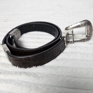 Western Leather Belt 32 Brown Croc Embossed Silver Buckle Cowboy Cowgirl Rodeo